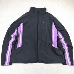 Vintage y2k Nike Womens Track Jacket‎ Black Purple Stripes Full Zip Up Full L